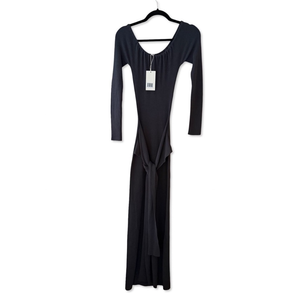 $890 NEW Aya Muse knitted maxi dress gray Long Sleeve knit sash tie sz Small - Picture 7 of 8